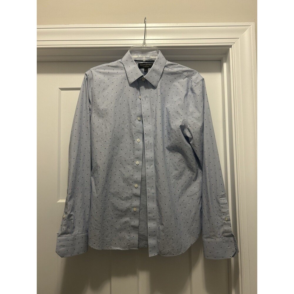 Banana Republic Men's Oxford Untucked Fit Blue Dotted Button Down Shirt Small